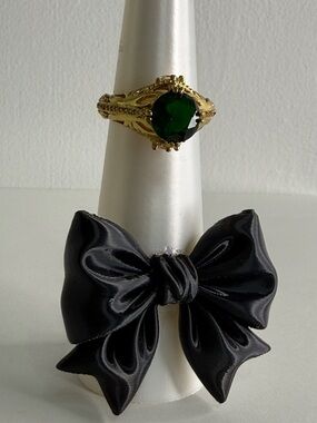 925 Gold Ring with Green Center Stone